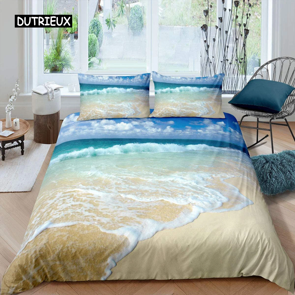 

Ocean Wave Duvet Cover Set Beach with Foamy Waves Twin Bedding Set Polyester Sea Shore Holiday Theme Queen King Size Quilt Cover