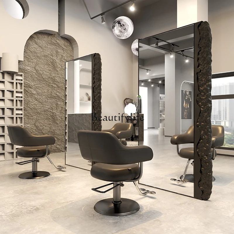 

Hair Salon Mirror with Light Stainless Steel Hair Salon Special Single and Double Sided Floor Standing Mirror Table