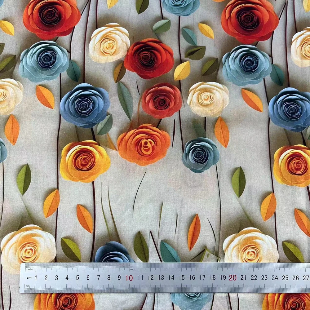 Teramila Cotton Digital Print Fabric Showy Rose Pattern for Kids' Clothing Women's Dresses And Loungewear  Textile 0.5 Meter