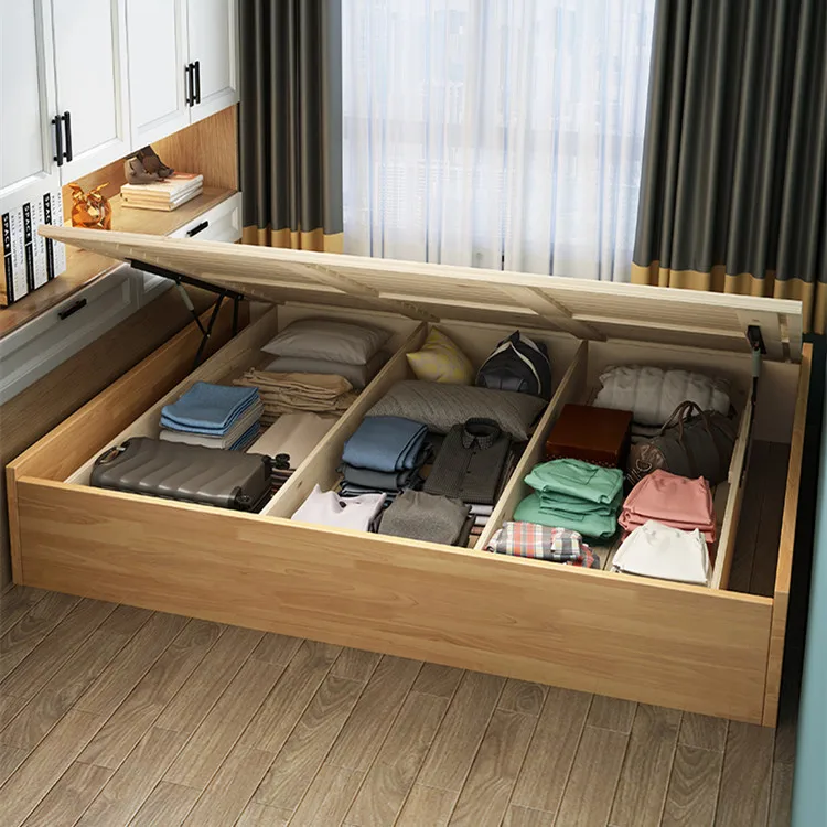 All solid wood high box air pressure storage bed tatami Nordic bedless floor Small apartment storage floor