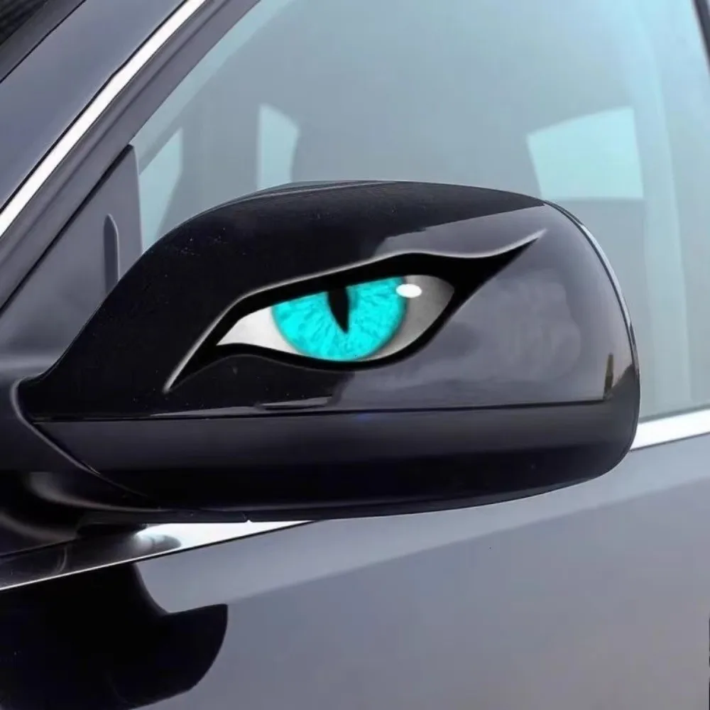 2 Pcs VINYL 3D Stereo Eyes Stickers Strong Reflective Cat Eyes Design Rearview Mirror Stickers Waterproof