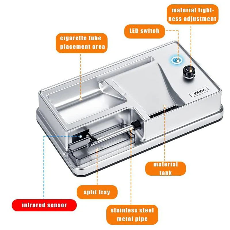 Electric Cigarette Rolling Machine with Storage Tray Infrared LED Intelligent Sensing for Regular Size Tubes Cigarette Supplies