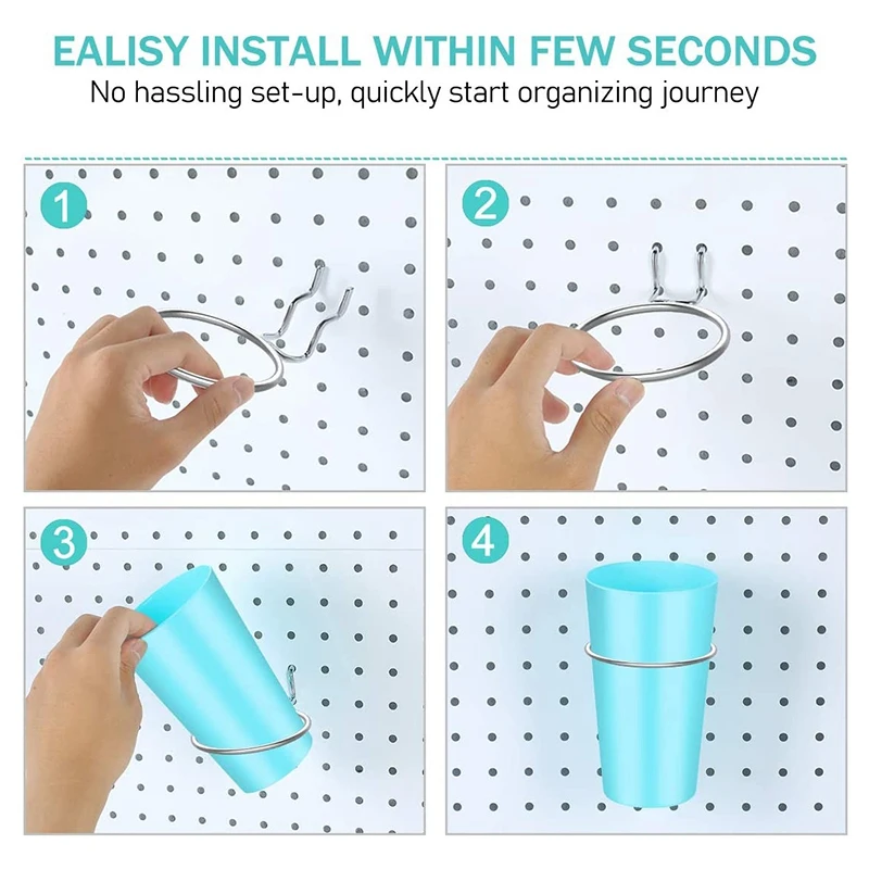 5 Sets Pegboard Hooks with Pegboard Cups Ring Style Pegboard Bins with Rings Pegboard Cup Holder Accessories