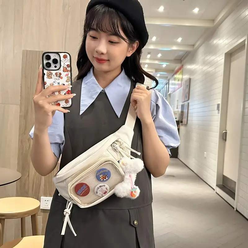 Borsa da petto coreana Sle Bangle Bae Borsa da donna Spor Girl Borsa a tracolla Borsa da vita per il tempo libero per studenti Materiale in nylon morbido con cerniera Cl...