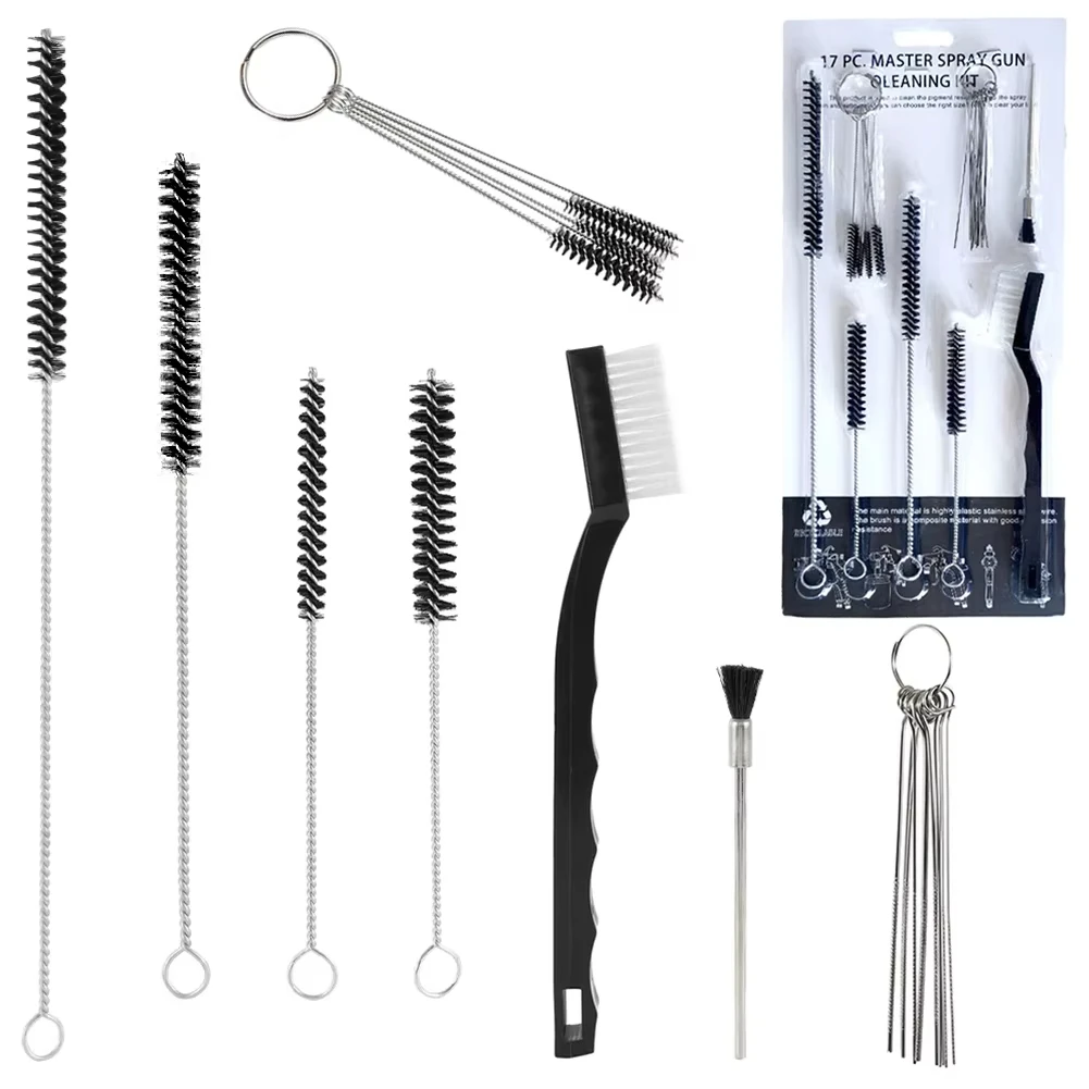 17Pcs Airbrush Spray Guns Nozzle Cleaning Repair Tool Kit Needle & Brush Set Spray Guns Clean Accessories