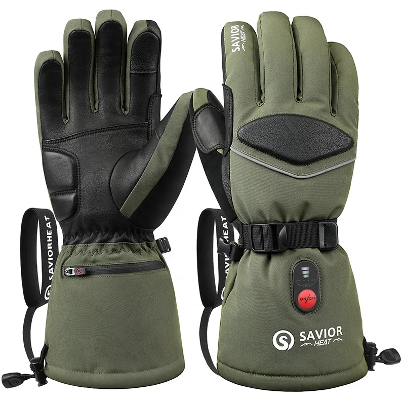 Green 7.4V 3000mAh Outdoor Warm Ski 3m Electrical Gloves Anti-slip Winter Cross Country Durable Waterproof Heated Ski Gloves