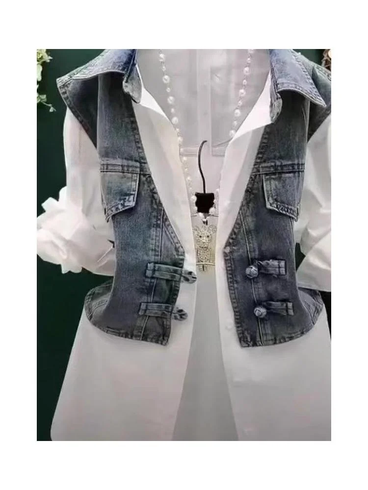 

Casual Striped Patchwork Denim Shirt Women's Spring Autumn Korean Style Fashionable Versatile Loose Fit Long Sleeve Button up