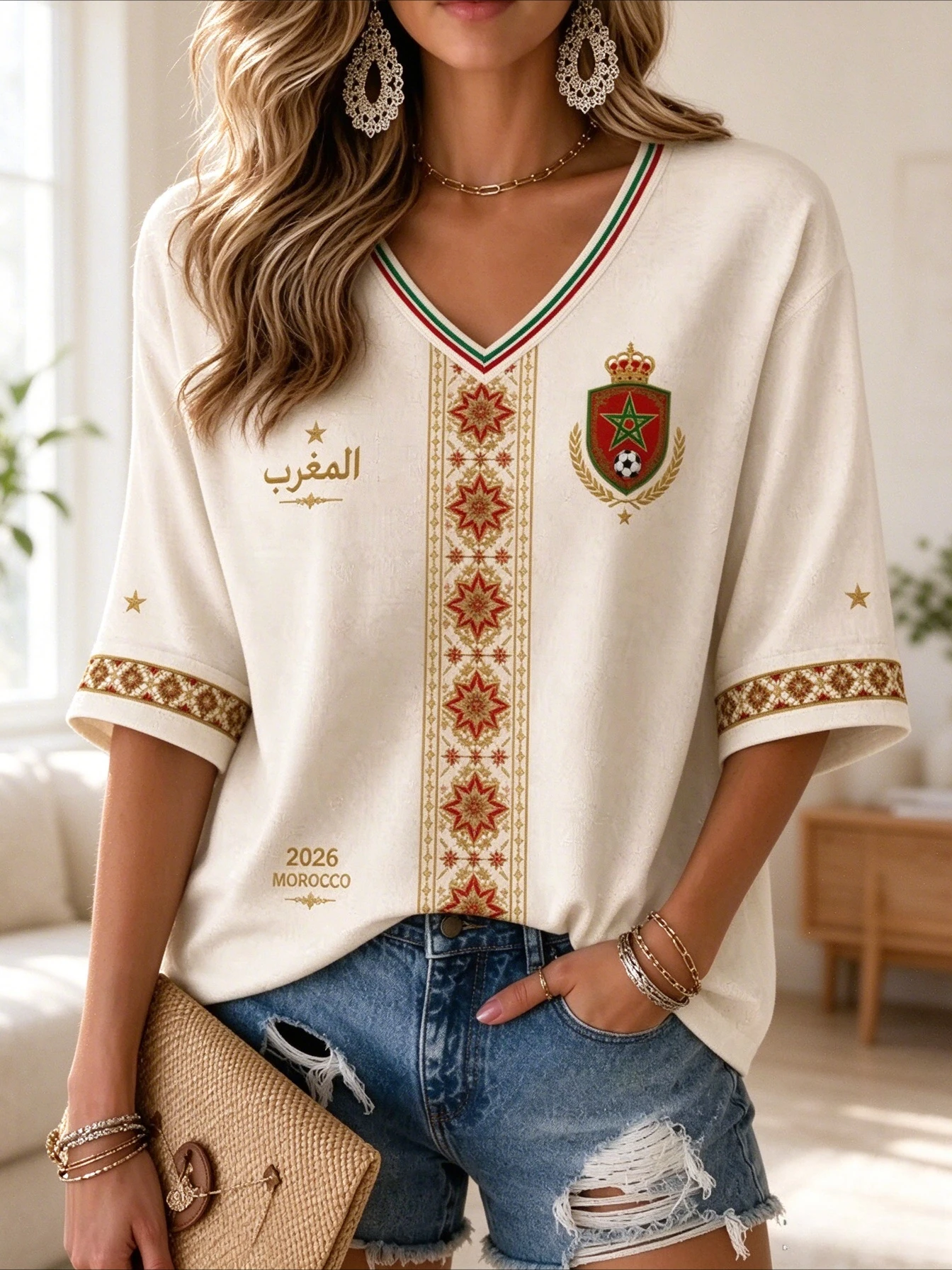 2026 Summer Morocco Football V-neck Jersey Family Matching, German Flag Fan Short Sleeve Quick Drying Thin Sports T-shirt