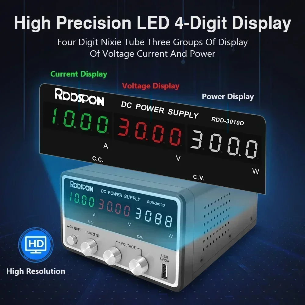 RDDSPON แหล่งจ่ายไฟ DC 3010D ห้องปฏิบัติการปรับ 300W สําหรับการบํารุงรักษาโทรศัพท์มือถือแหล่งจ่ายไฟ 30V 10A USB 5V 2A