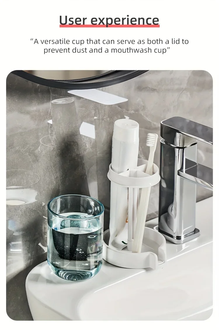 Toothbrush Holder with Dust Cover, Drainage Design, Plastic Multifunctional Bathroom Toothbrush and Cup Organizer