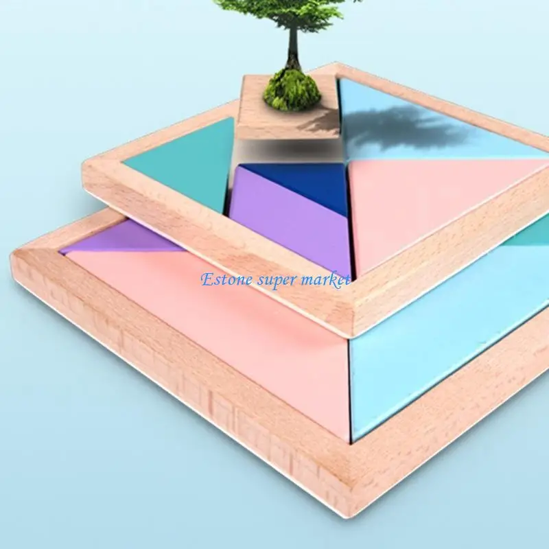 090B ศูนย์กิจกรรม Tangram Puzzle Box ของเล่นจิ๊กซอว์แบบโต้ตอบ ปริศนาเจ็ดชิ้น