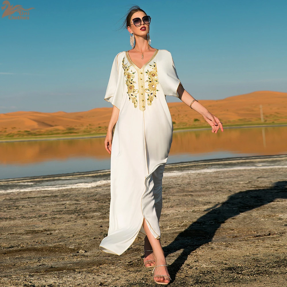 

Eid Turkey Muslim Women Embroidery Dress Kaftan Dubai Abaya Summer Arabic Islamic Clothing Dresses Abayas Robe Vestidos Caftan