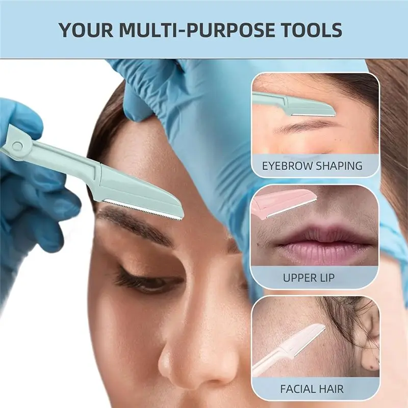 ABMK للنساء والرجال شفرات إزالة شعر الوجه والوجه وحشو تخزين شفرات حواجب قابلة للطي للسفر، أداة تجميل