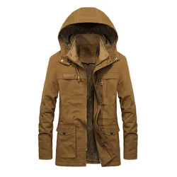 Mens Winter Parka Jackets Mens Casual Slim Large Size Long OverCoats Outdoor Thicken Fleece Warm Windproof Hooded Outwear 5XL