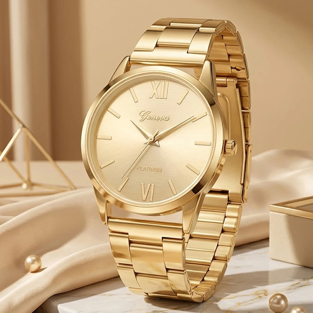 4Pcs/Set Unisex Jewelry Watches Women's Wristwatch Accessories Gold Trendy Fashion Business Elegant Classic Exquisite Light Luxury Rhinestone Luxury Bracelet Watch Set Y2K Suitable for Travel, Daily Outfits, Perfect Birthday and Holiday Gifts
