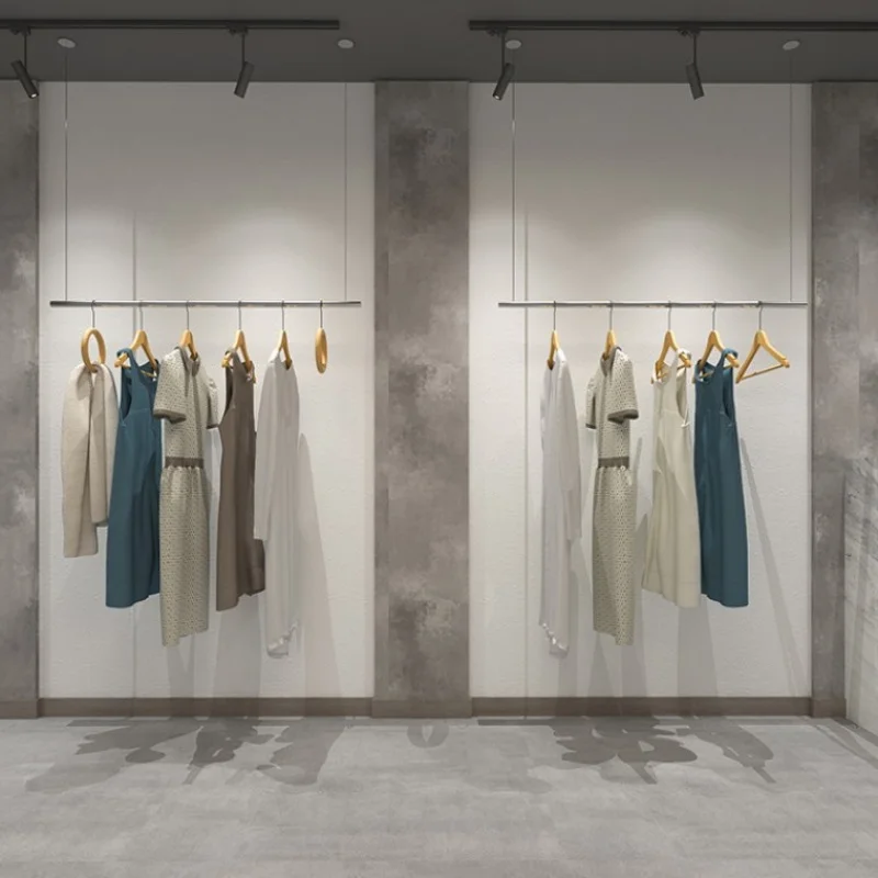 Custom Clothing Store Hanging Rod Ceiling Mount Rack Wall Mounted Stainless Steel Display Rack Men's and Women's Clothing