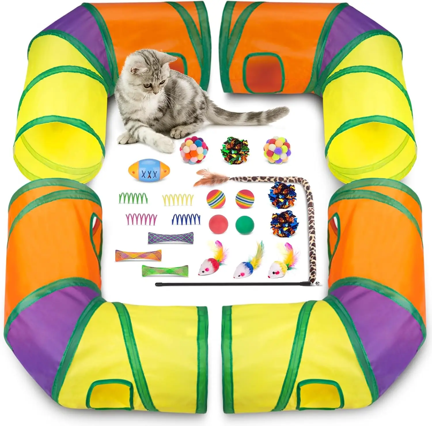 

25Pcs Cat Toys, Extra Large Tunnels with Cats Toys, Ideal Indoor Interactive Kitten Toys, Kitty Tube