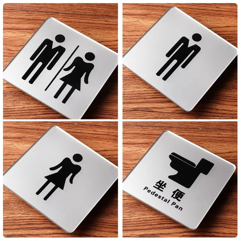 

Restroom Plaques Signage Men and Women Toilet Signage WC Be Careful of Slippery Bathroom Squatting Toilet Sitting Prompt Signage