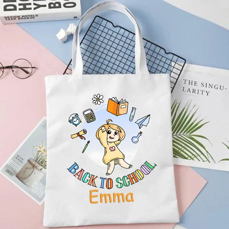 Personalize Tote Bag Back To School Pattern Print Tote Bags Custom Name Portable Handbag Back To School Gift for Teachers