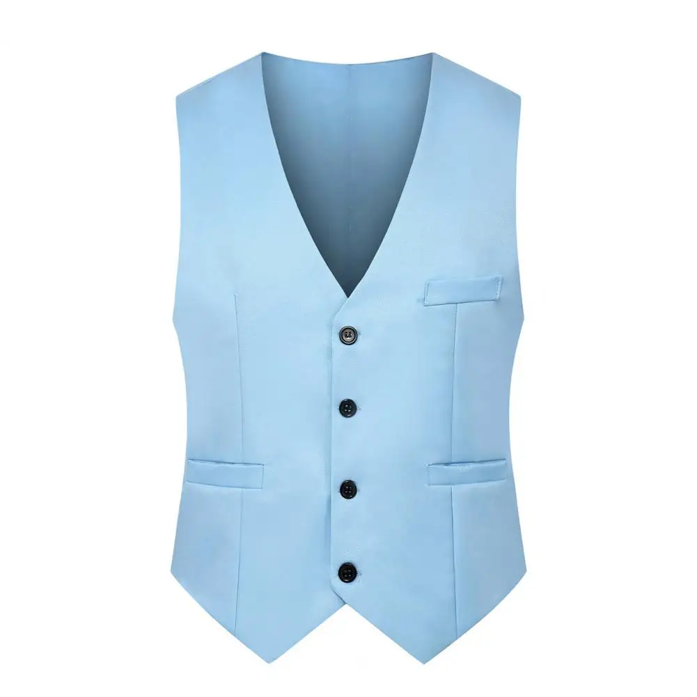 Gilet de couleur unie pour hommes, gilet de printemps sans manches à col en V simple pour le travail