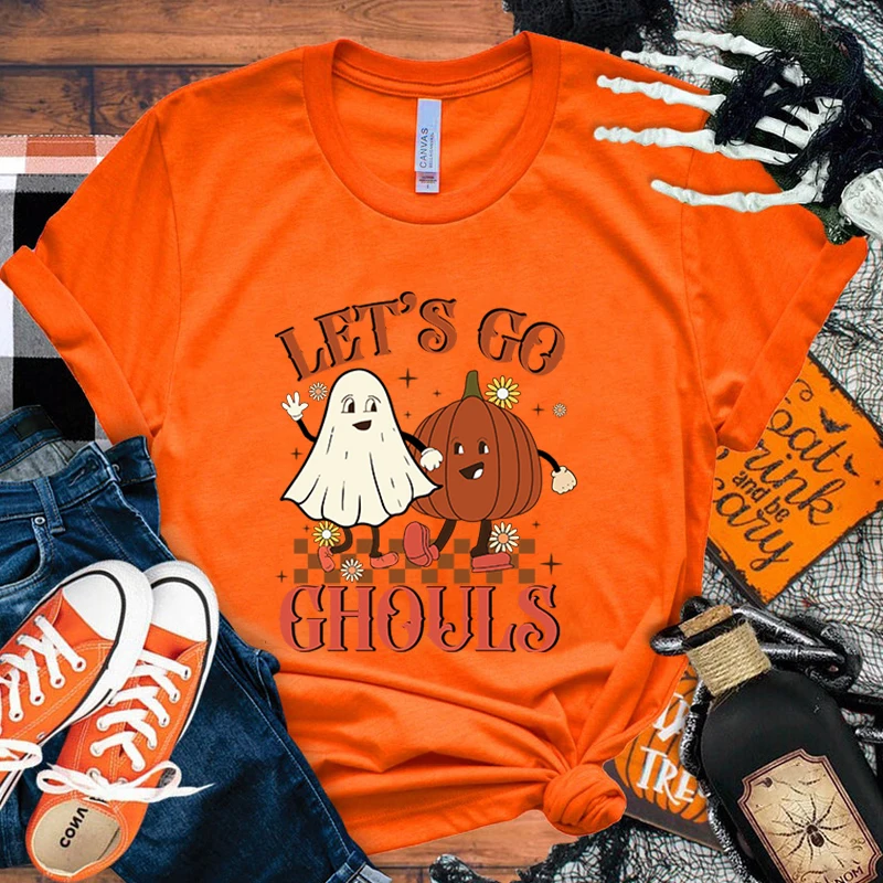 

Halloween Let'S Go Ghouls Boo Pumpkin Printing T-Shirt Fashion Unisex Short Sleeve Summer Cool Hip Hop Top Tee