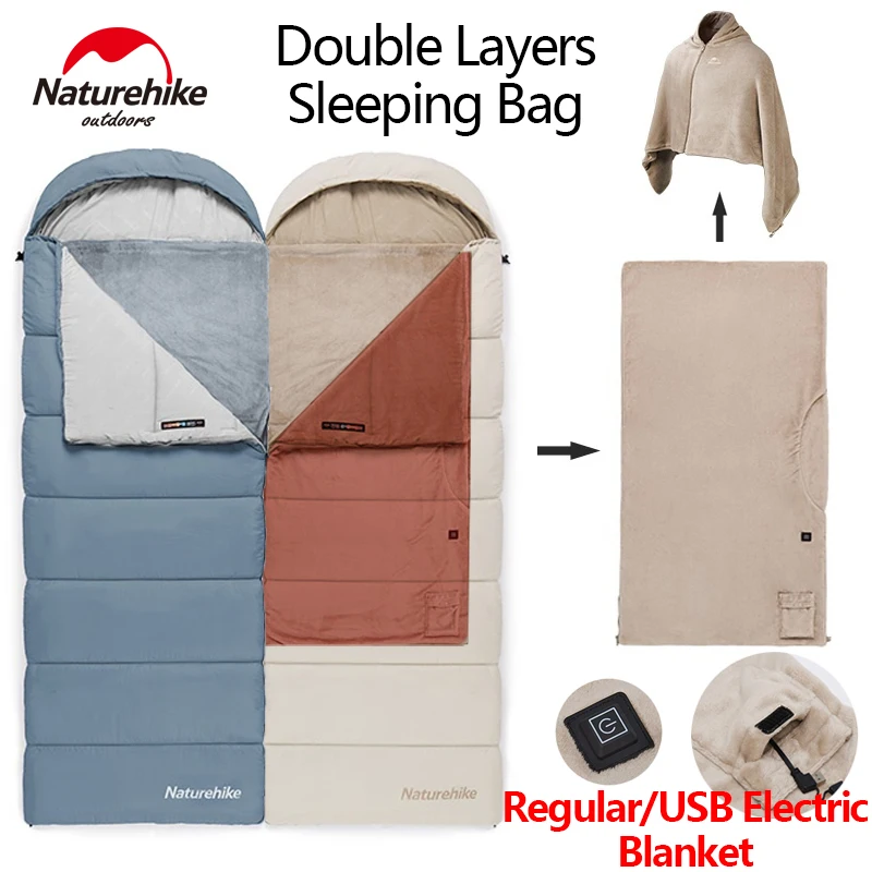 

Naturehike Кемпинг Двухслойный спальный мешок Открытый осенне-весенний спальный мешок Фланелевая подкладка Съемное обычное/нагревающееся одеяло
