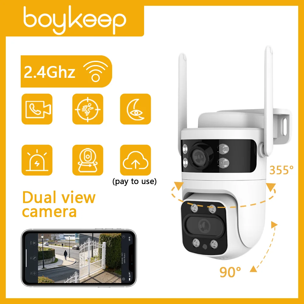 boykeep-スマートホームセキュリティカメラ、デュアルレンズデュアルスクリーン1080p-hd、モーション検知、3つのナイトビジョンモード、スマートホームアシスタント