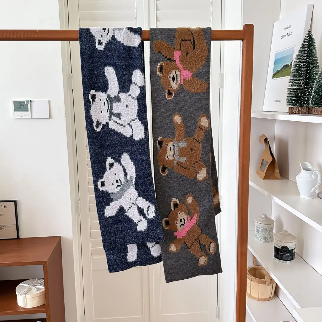 وشاح شتوي مطبوع عليه دب للجنسين أوشحة عصرية للنساء في الهواء الطلق دافئ ناعم وشاح فريد ومميز للرجال #6