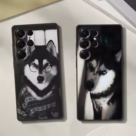Animal Husky Cute Puppy Case for Samsung Galaxy S24 S23 S25 S20 S21 FE S22 Ultra S8 S10 S9 Plus S7 Edge TPU Black Phone Cover