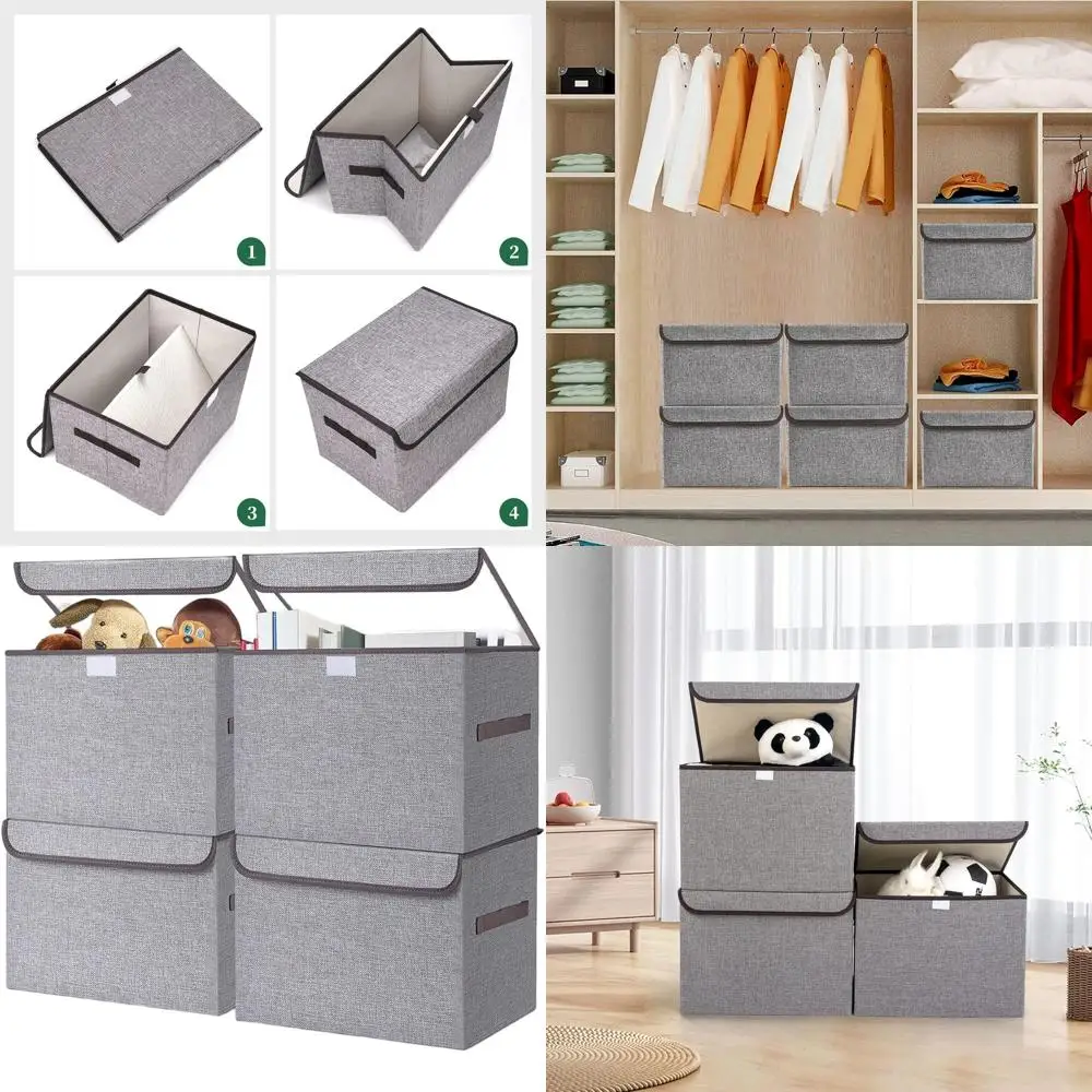 

Серый складной ящик для хранения белья на 22 кварты с крышкой и ручками, упаковка из 4 предметов для дома и офиса, 14,6x9,5x9,5