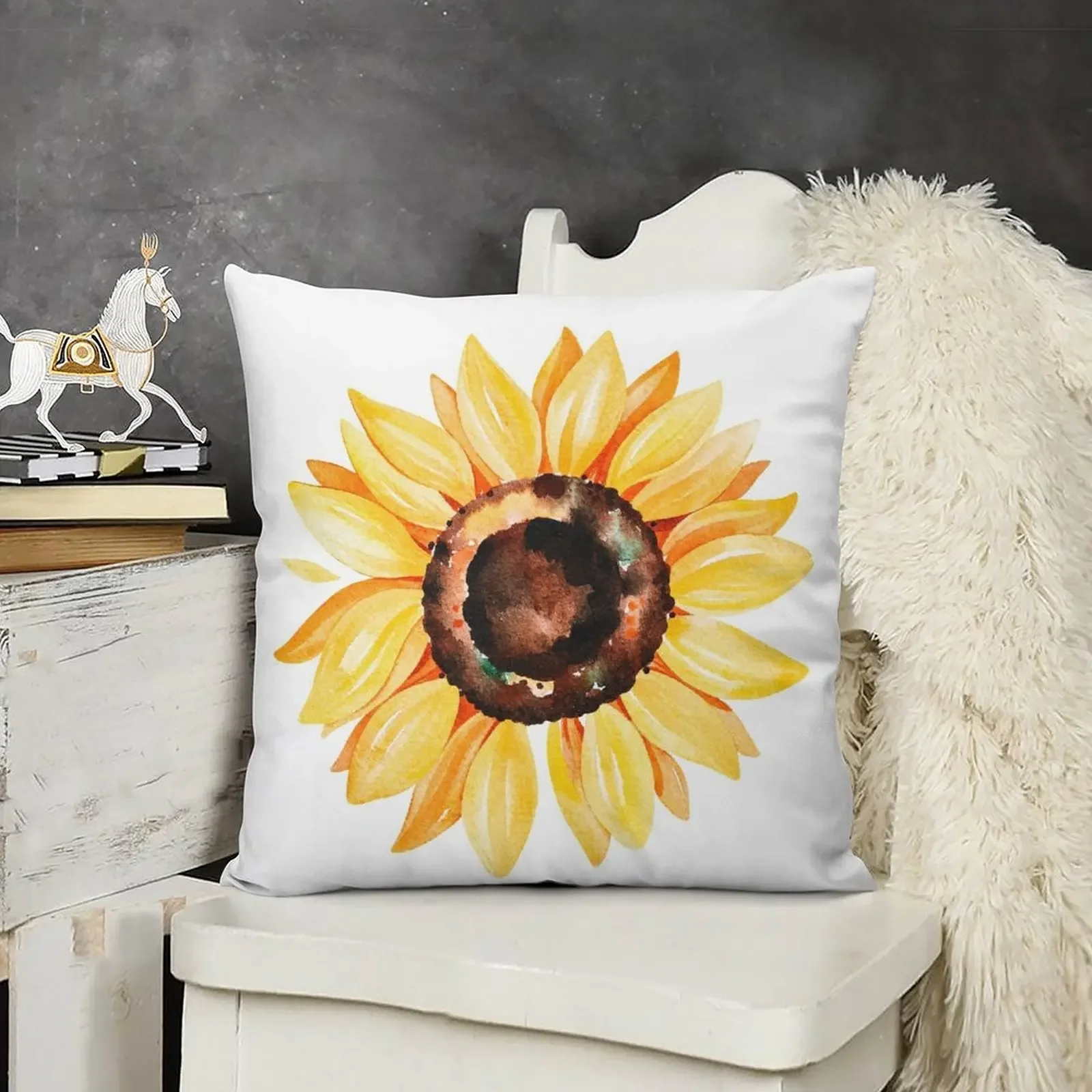

Watercolor sunflower, hand painted yellow flower Throw Pillow Custom Cushion Couch Pillows pillow