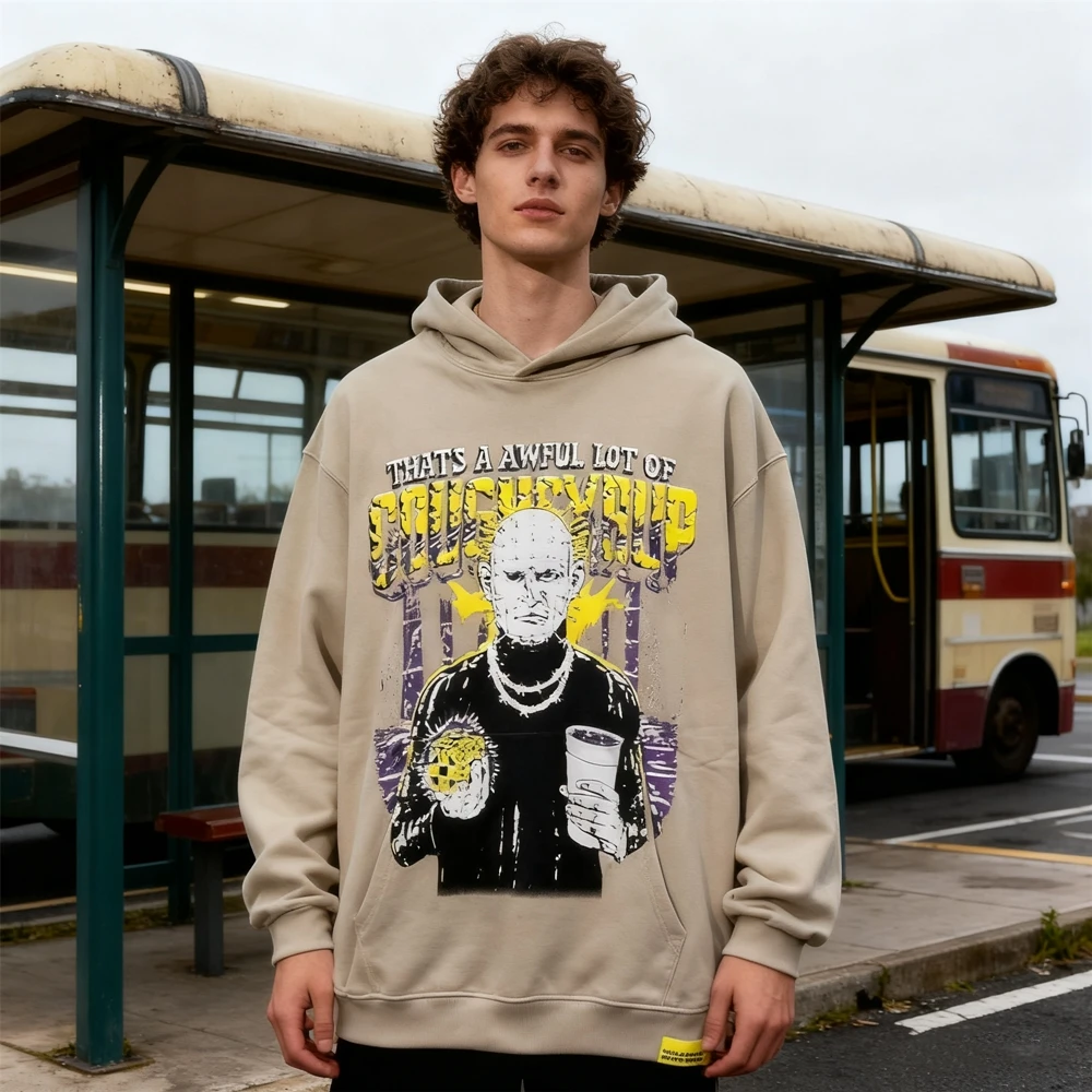 

KUCLUT 420GSM 1:1 Best Quality American Style Graphics Printed Pullover Tops Loose Oversized Sweatshirt Vintage Hoodie Men Woman