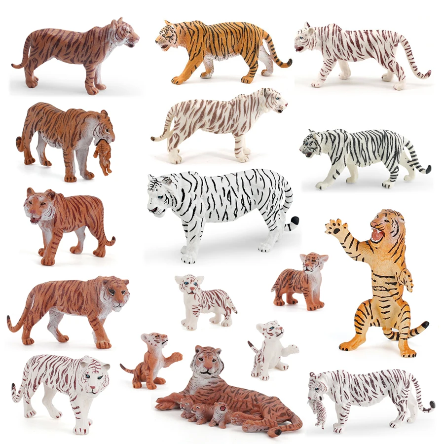 Tigre Siberiano realista, tigre blanco, tigres de Bengala, estatuilla de Animal con cachorros de tigre, modelo de juguetes educativos, adorno para pastel, juguetes de fiesta