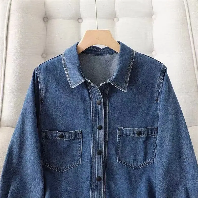 معطف الدنيم الفراء المرأة الربيع اقتصاص الحضرية Chambray الحواف الخام معاطف وشاحات جميلة مطابقة قابل للتعديل مطوي السترات خمر #3