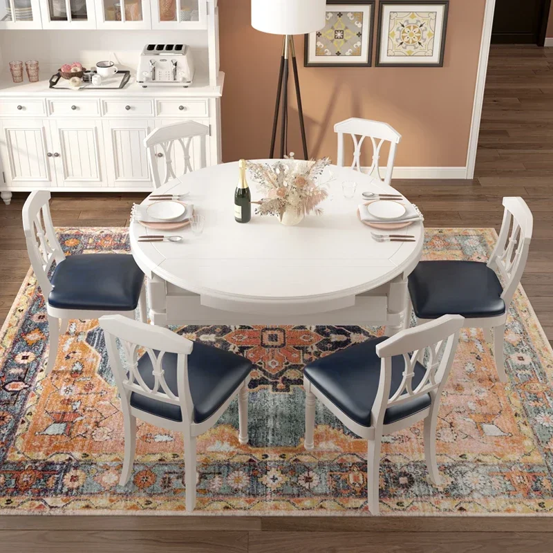 

American-Style Solid Wood Dining Tables and Chairs Set Modern Simple and Foldable Retractable Dining Table