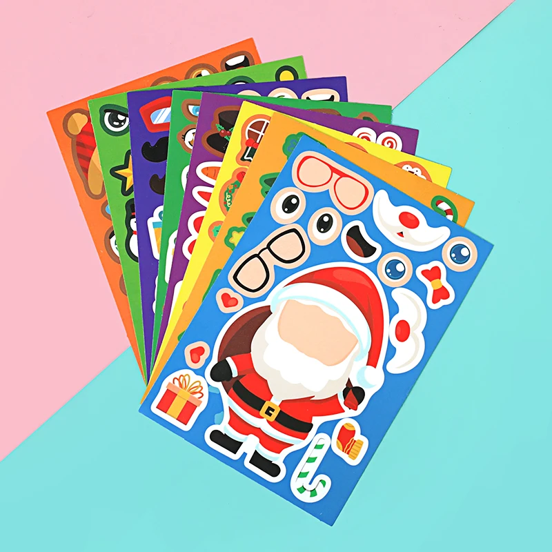 8PCS Christmas Puzzle Stickers Cartoon Snowman Santa Xmas Tree Creative Sticker Xmas Party DIY Gift Bags Boxes Decoration Labels