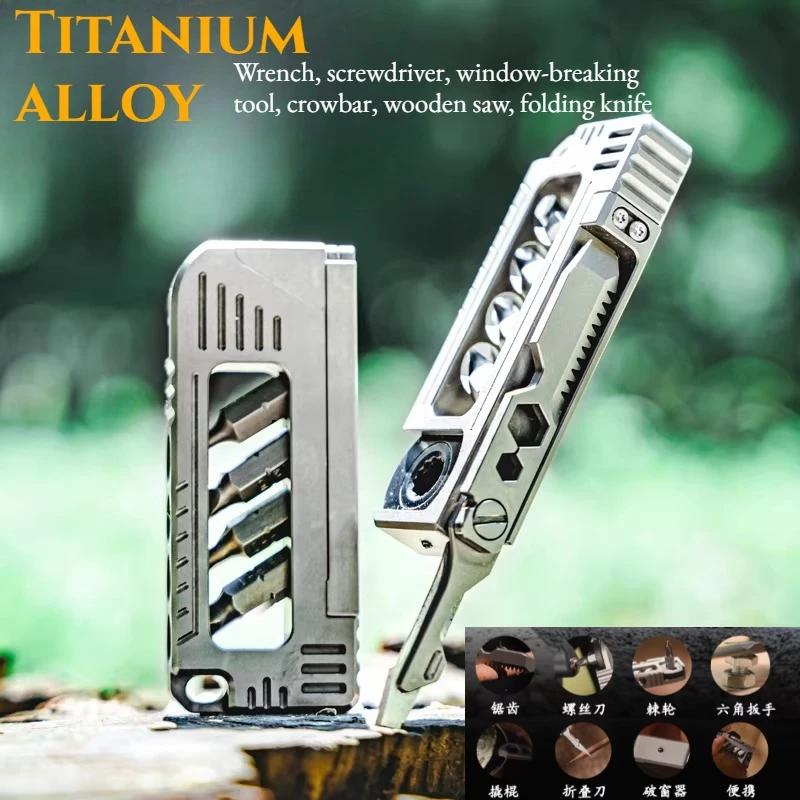 

TC4 Titanium Alloy Socket Head Box Multi-functional Pocket Tool Ratchet Wrench Screwdriver Window Breaker Crowbar Hand Tools