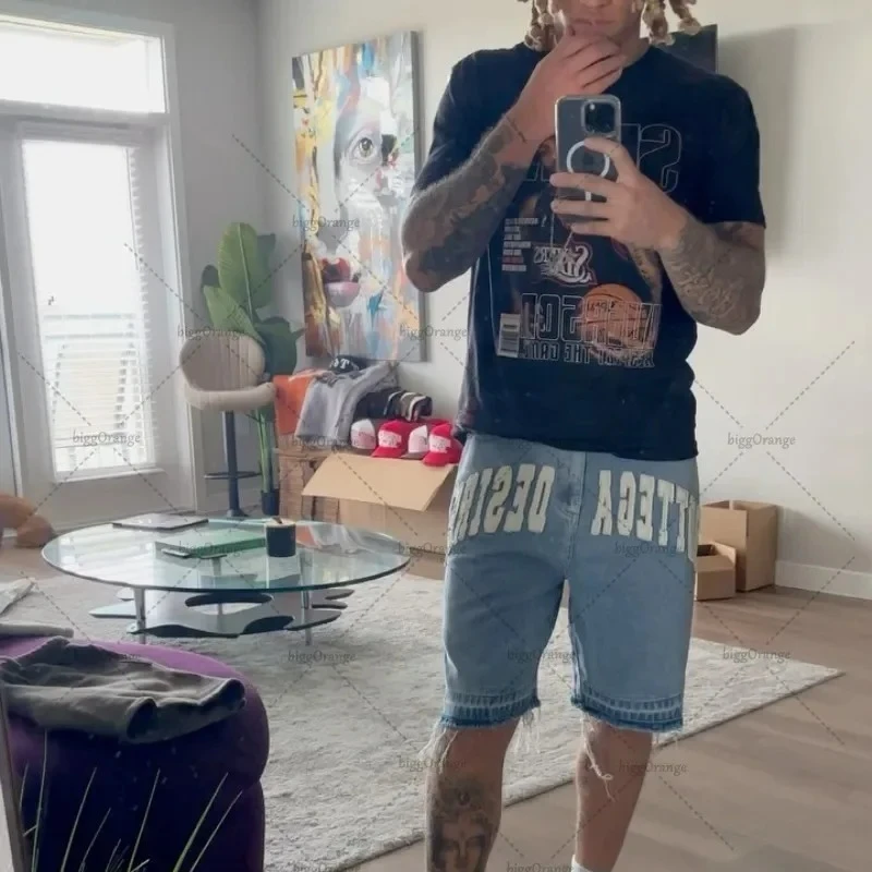 

Bottega Desire Y2K New Cowboy Skateboard Shorts Cartoon Embroidery Men And Women Loose Jeans Wide-Leg Pants Hip-Hop Street Jeans