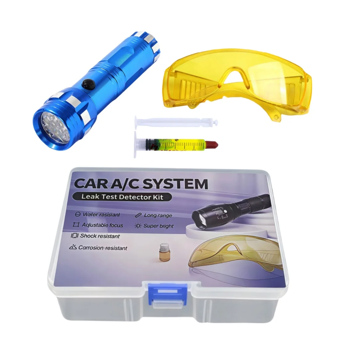 

14 LED UV Flashlight Protective Glasses UV Dye Tool Set Car R134A R12 Air Conditioning A/C System Leak Test Detector Kit