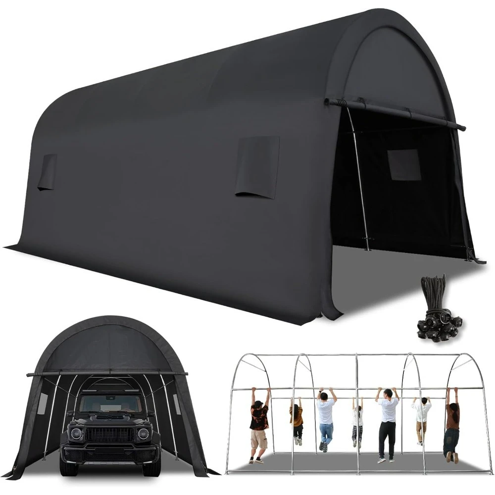 

Carport 10x20 Ft Heavy Duty, Portable Garage, Carport Canopy With All-steel Metal Frame & Vents, Round Style Outdoor Storage Sh