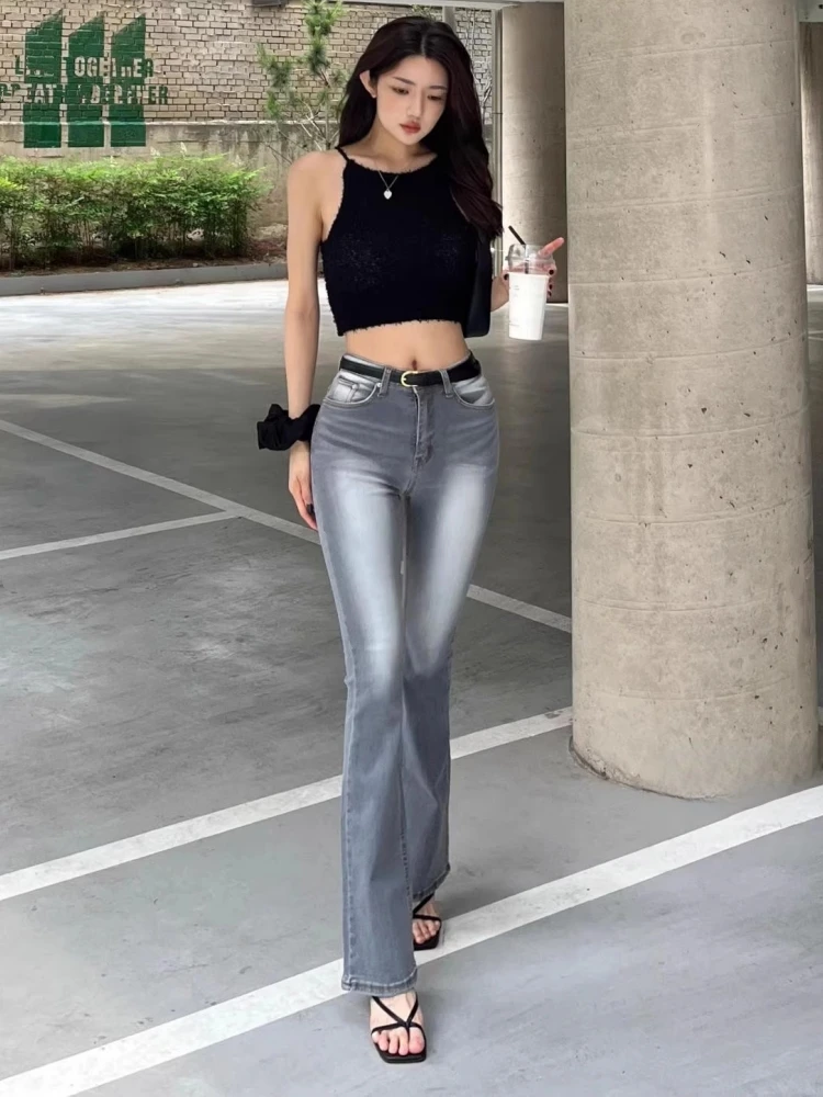 

Low Waist Flared Jeans Women's Slim Fit Retro Waed Light ey Sexy Long Pants Korean Sle Autumn Winter New Arrival