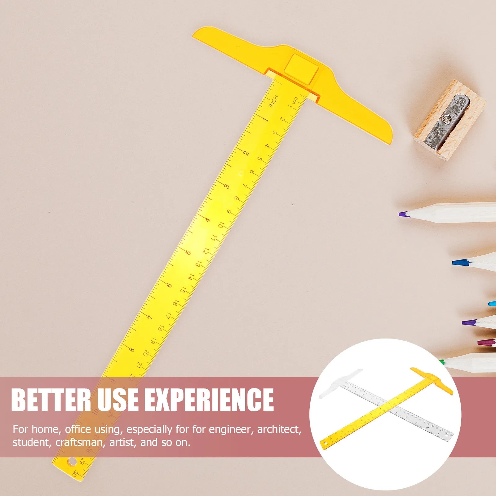 2Pcs T Shape Plastic Rulers Double Scale Measurement Tools Ideal for Architects Engineers Students T Shape Ruler