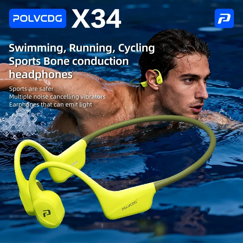 

POLVCDG x34 Bone Conduction Swimming Earphones 32GB Memory IPX8 Waterproof Outdoor Trail Running ClimbingRock Climbing Earphones