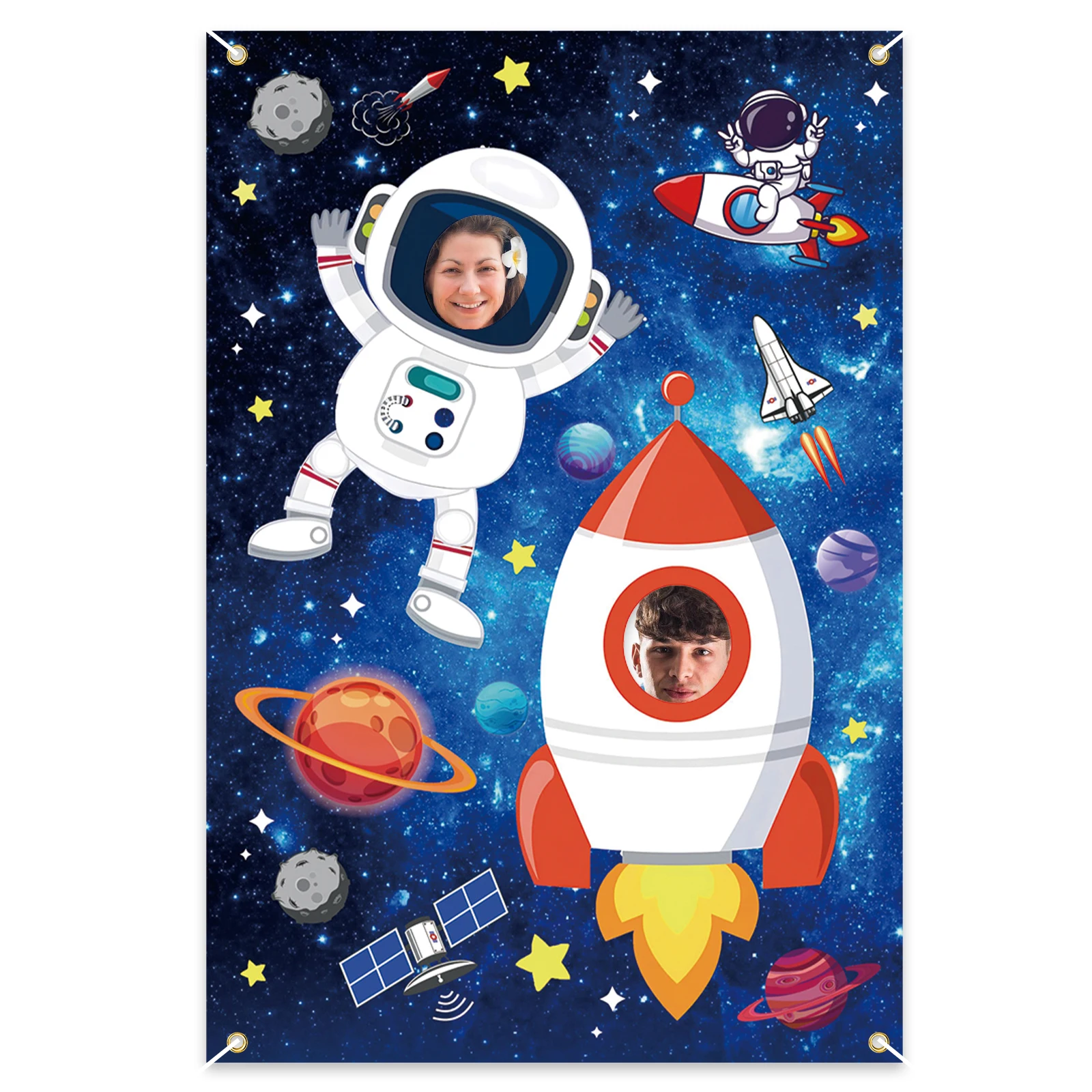 

Vibrant Space Astronaut Photo Banner Decoration - Couples-Friendly Hilarious Face Hole Prop Backdrop for Space Theme, Birthday,