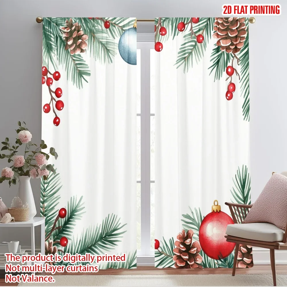 

2pcs,2D plane printing Minimalist Curtains Christmas Tree Ornaments Festive Holiday (2) Durable 100% Polyester Fabric (without