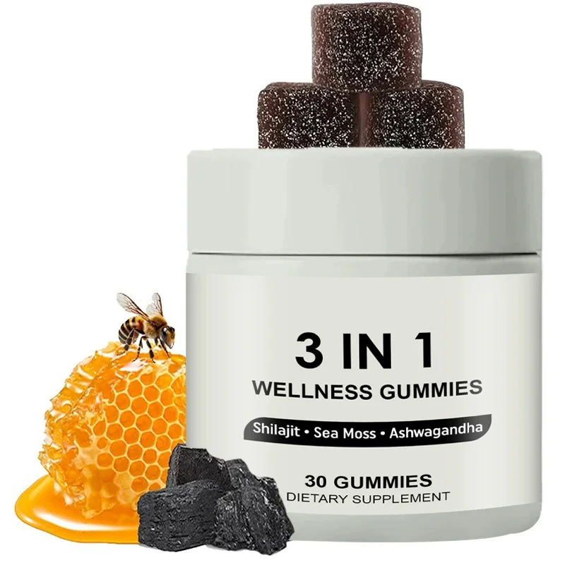 Gomitas de bienestar 3 en 1 Shilajit Soft Candy Sea Moss Ashwagandha 30 gomas Suplemento dietético aumenta la energía