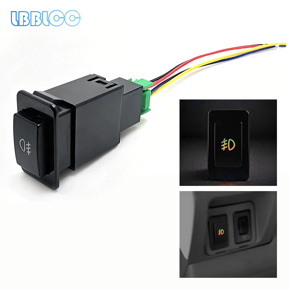 1Pcs Car Front Fog Light Switch Button For Nissan Sunny Fog Lamp Push Switch 5 Pin 4-Wires On Off Button DC12V Colorful