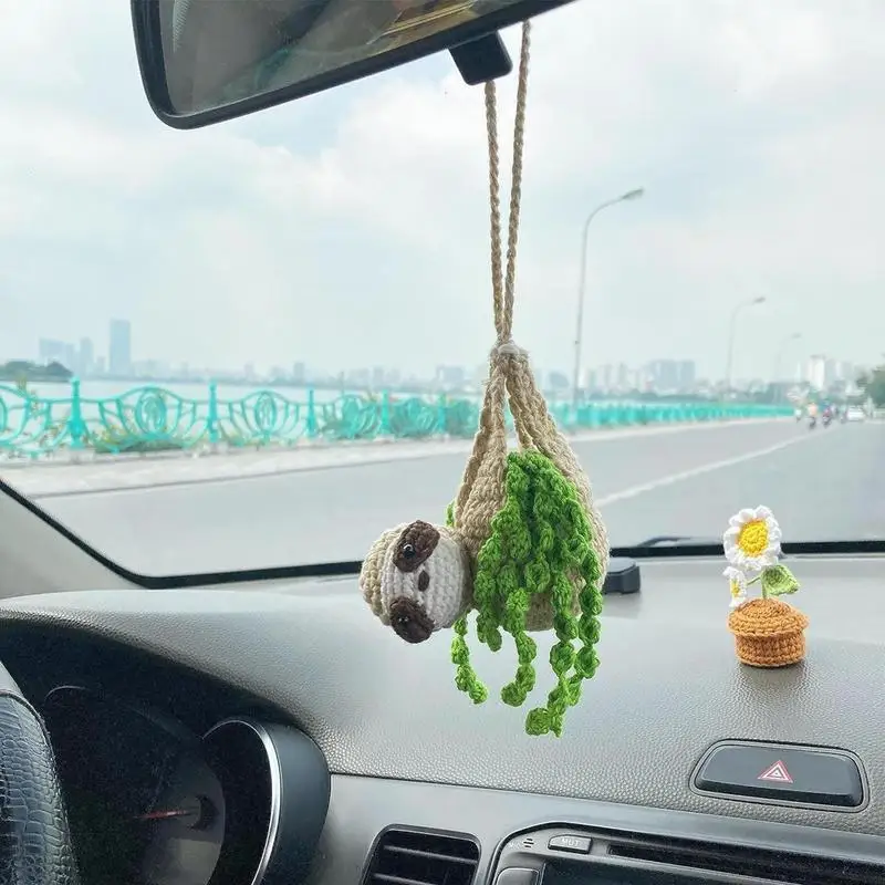 Crochet Sloth Ornaments Sloth Shape Crochet Yarn Pendants For Rear View Mirror Cartoon Automotive Interior Decorations Unique