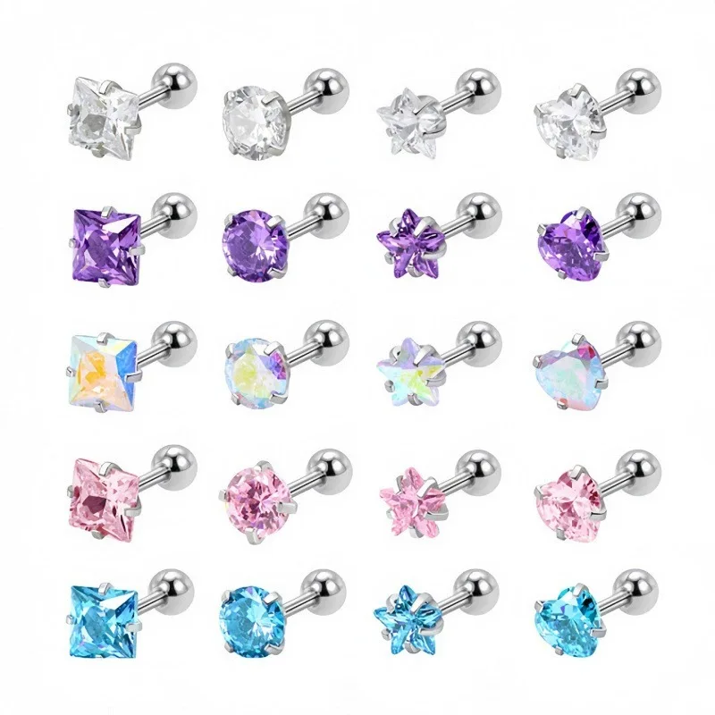 Größe 4mm, schlichter Stil, Damen und Herren, Edelstahl, 4 Farben, AAA, quadratische, runde, herzförmige Zirkon-Ohrstecker, kein Verblassen, allergiefrei – Detail 1