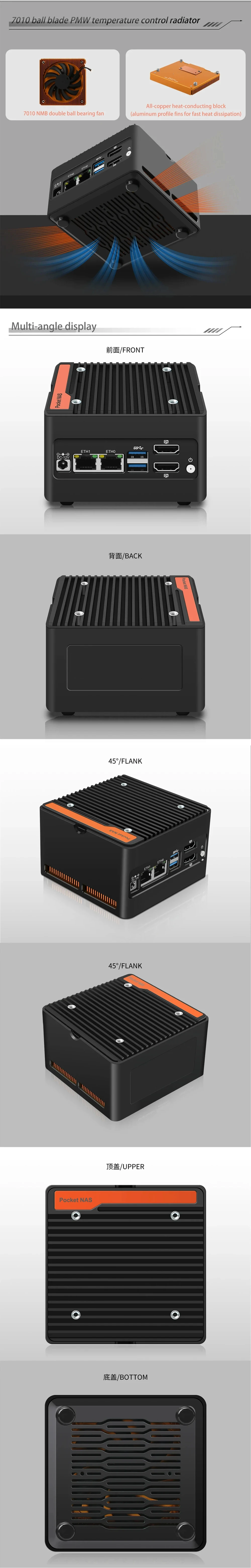 12th Gen Intel NAS Mini PC 3 N355 N305 N150 N100 4xM.2 NVMe Board 2xi226-V 2.5G DDR5 2xUSB3.2 HD Firewall PC Mini Computer Host
